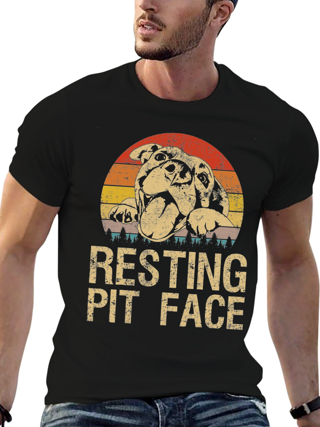 Resting Pit Face Graphic T-Shirt - Dog Lover Tee