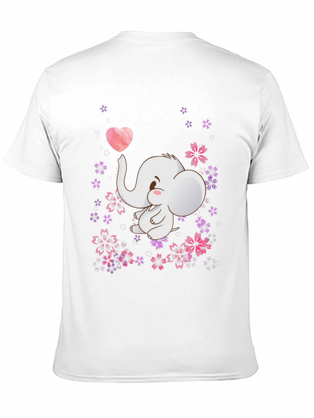 Cute Elephant Heart Flowers Black T-Shirt
