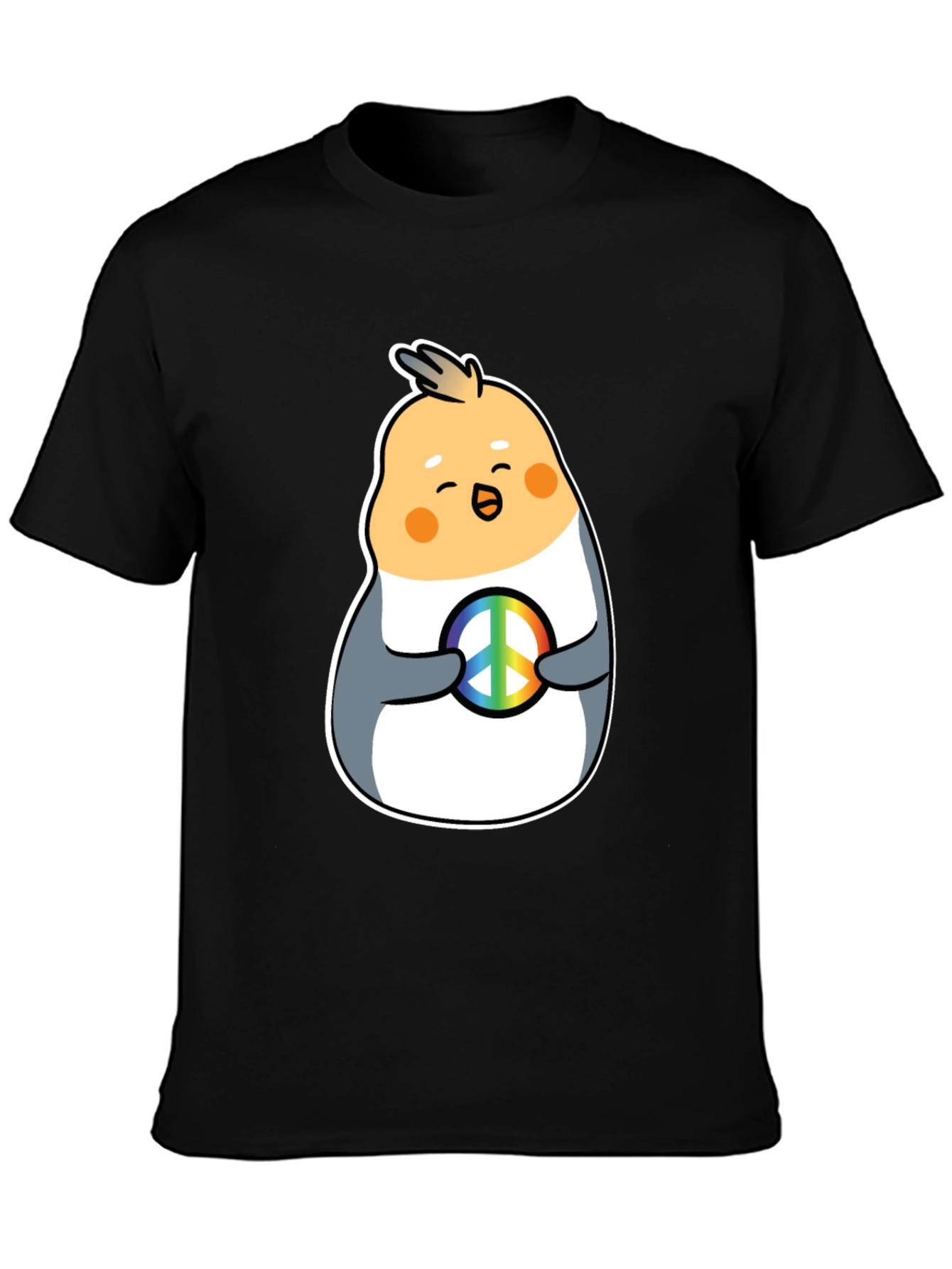 Cockatiel Peace Sign Graphic Tee - Black Cotton Blend