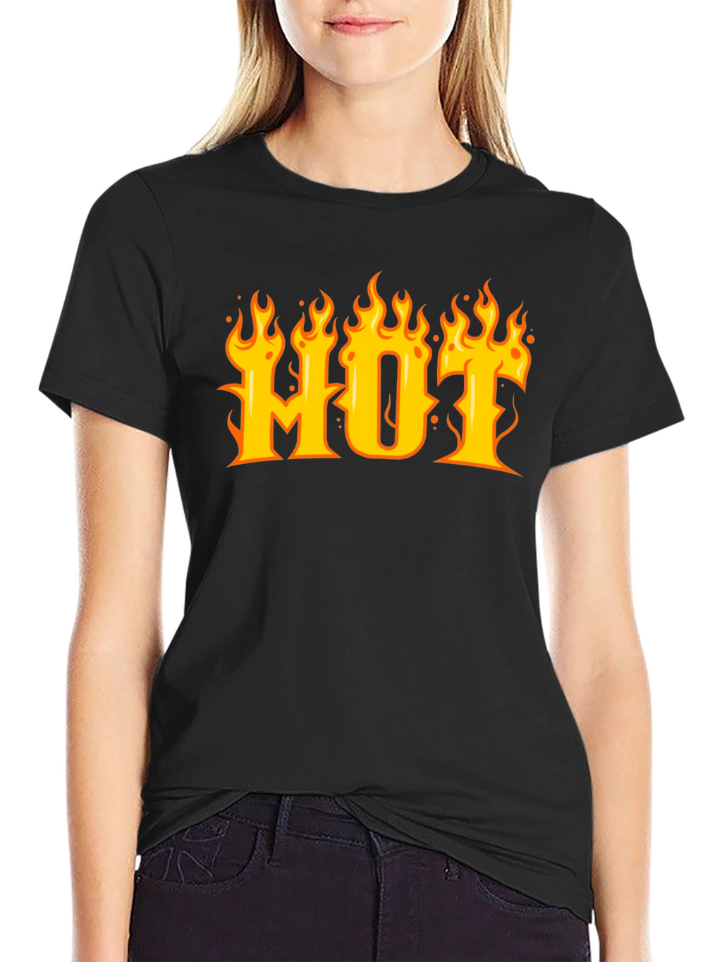 HOT Flame Graphic T-Shirt - Black Cotton Tee