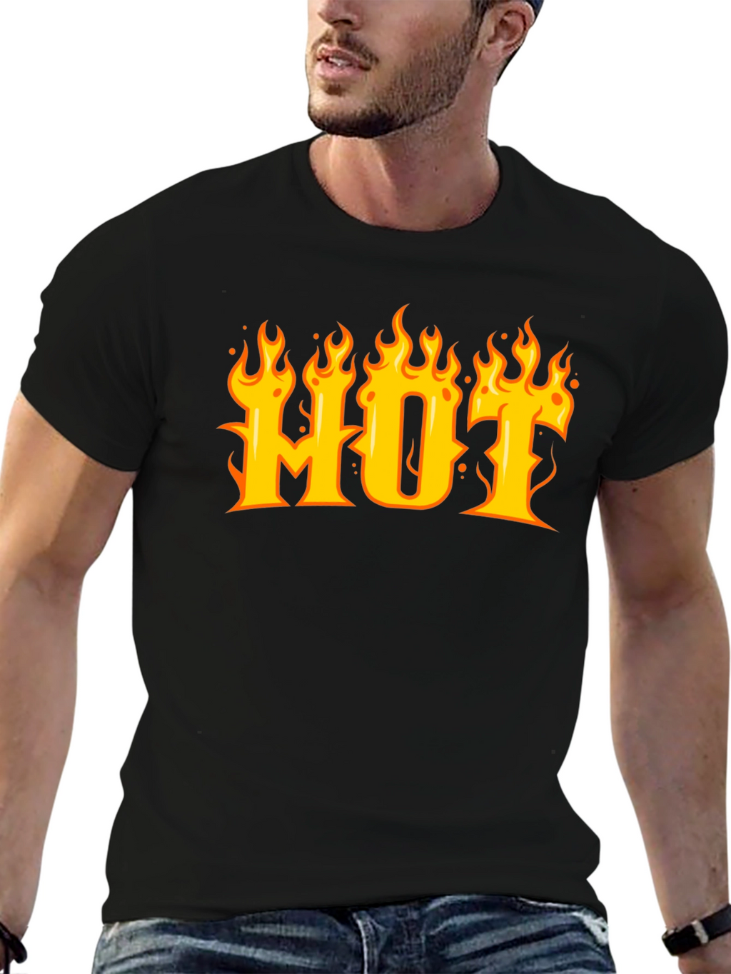 HOT Flame Graphic T-Shirt - Black Cotton Tee