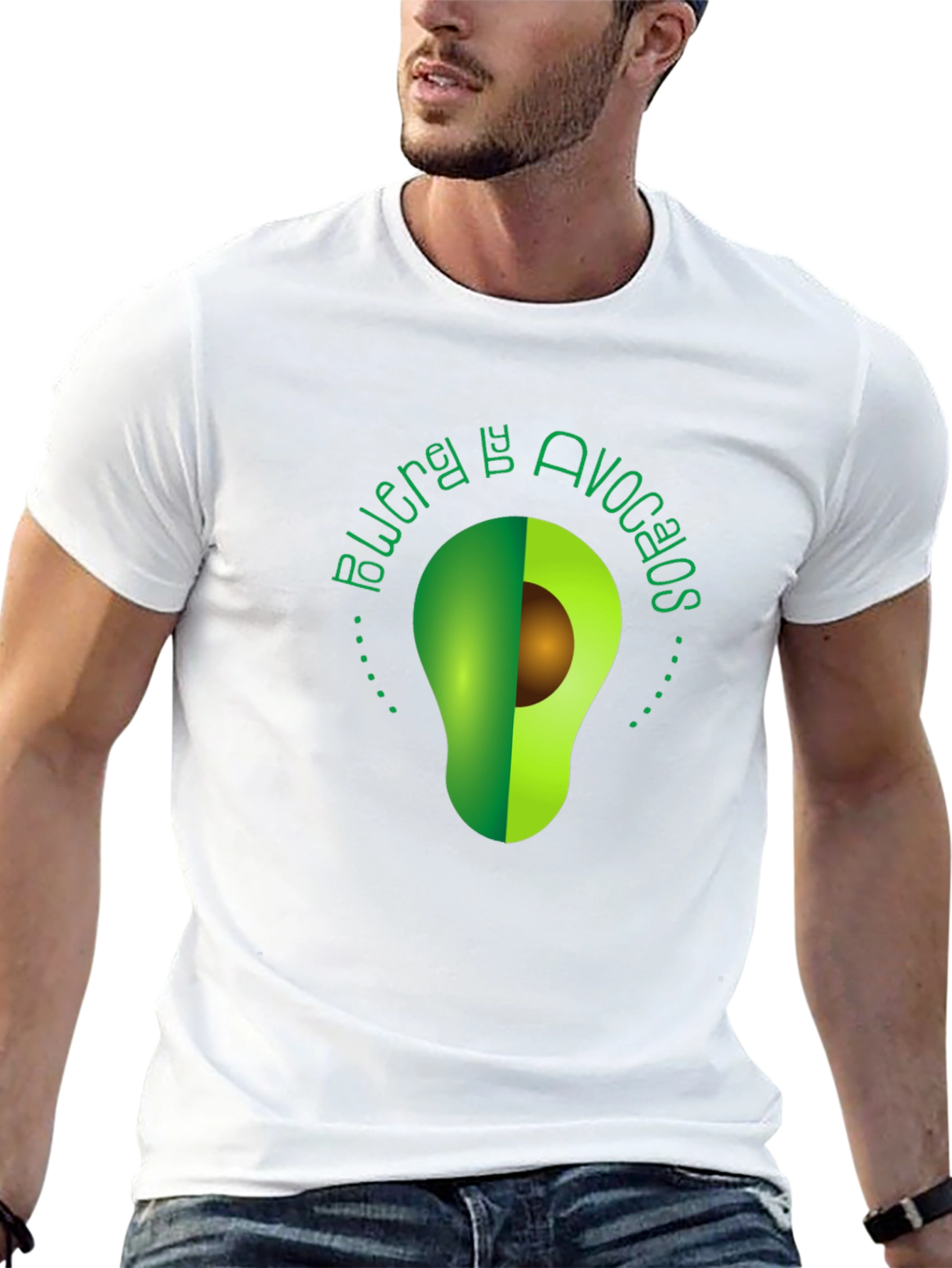 Avocado Power Tee - Unique Graphic Print Black T-Shirt