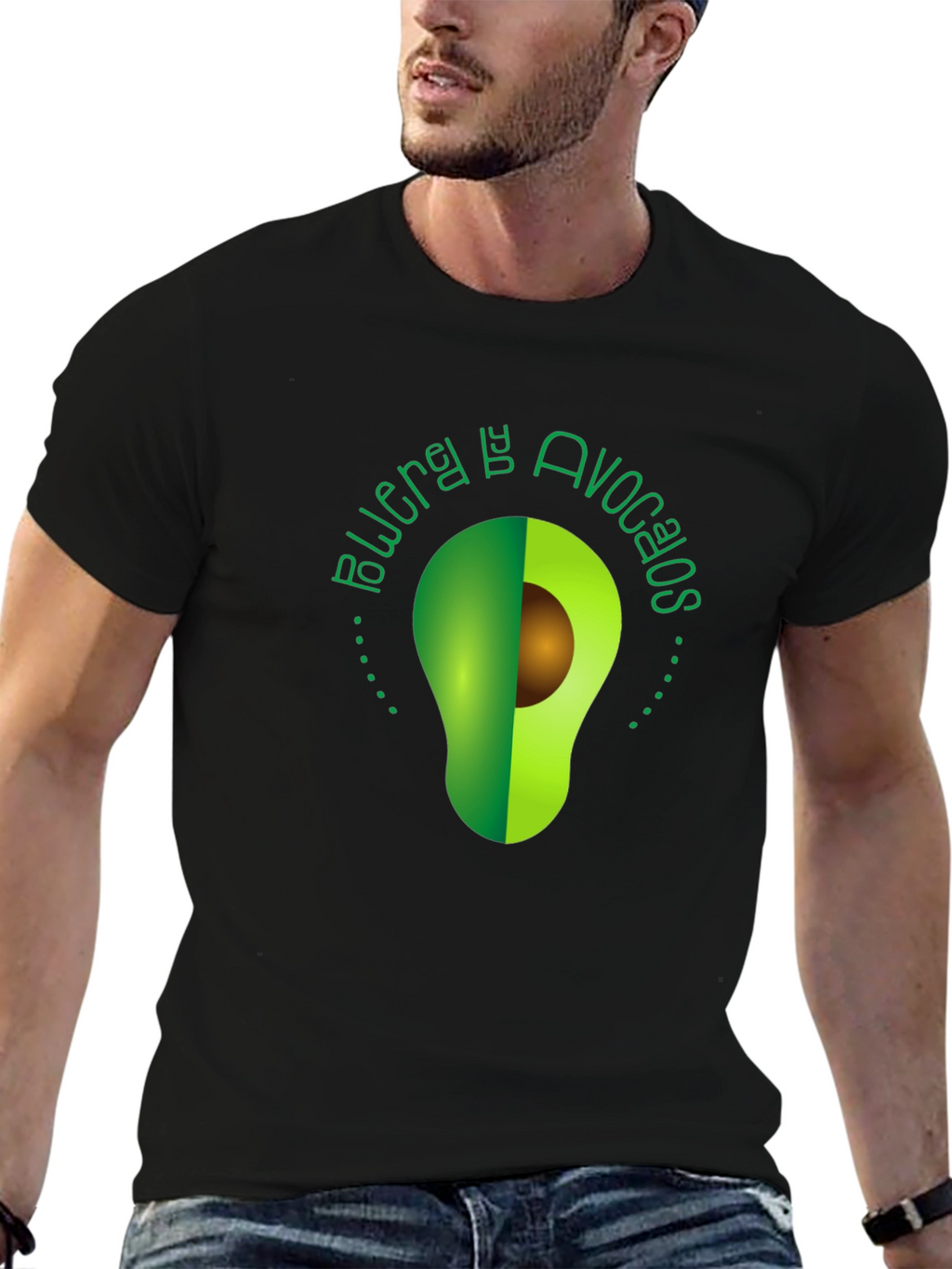 Avocado Power Tee - Unique Graphic Print Black T-Shirt
