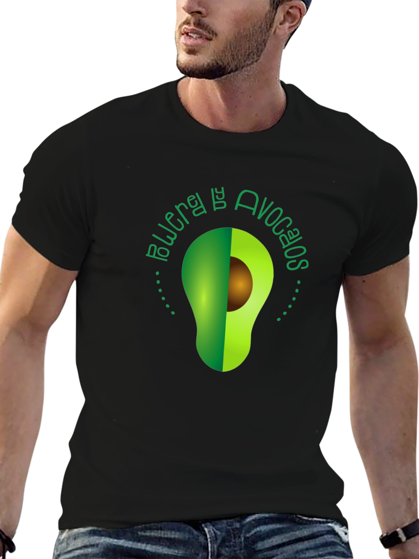 Avocado Power Tee - Unique Graphic Print Black T-Shirt