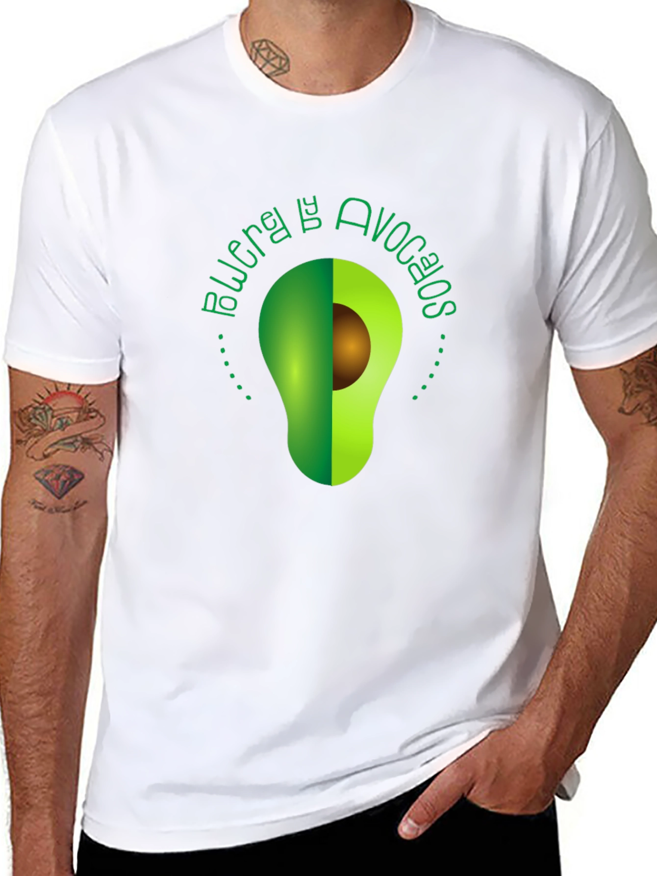 Avocado Power Tee - Unique Graphic Print Black T-Shirt