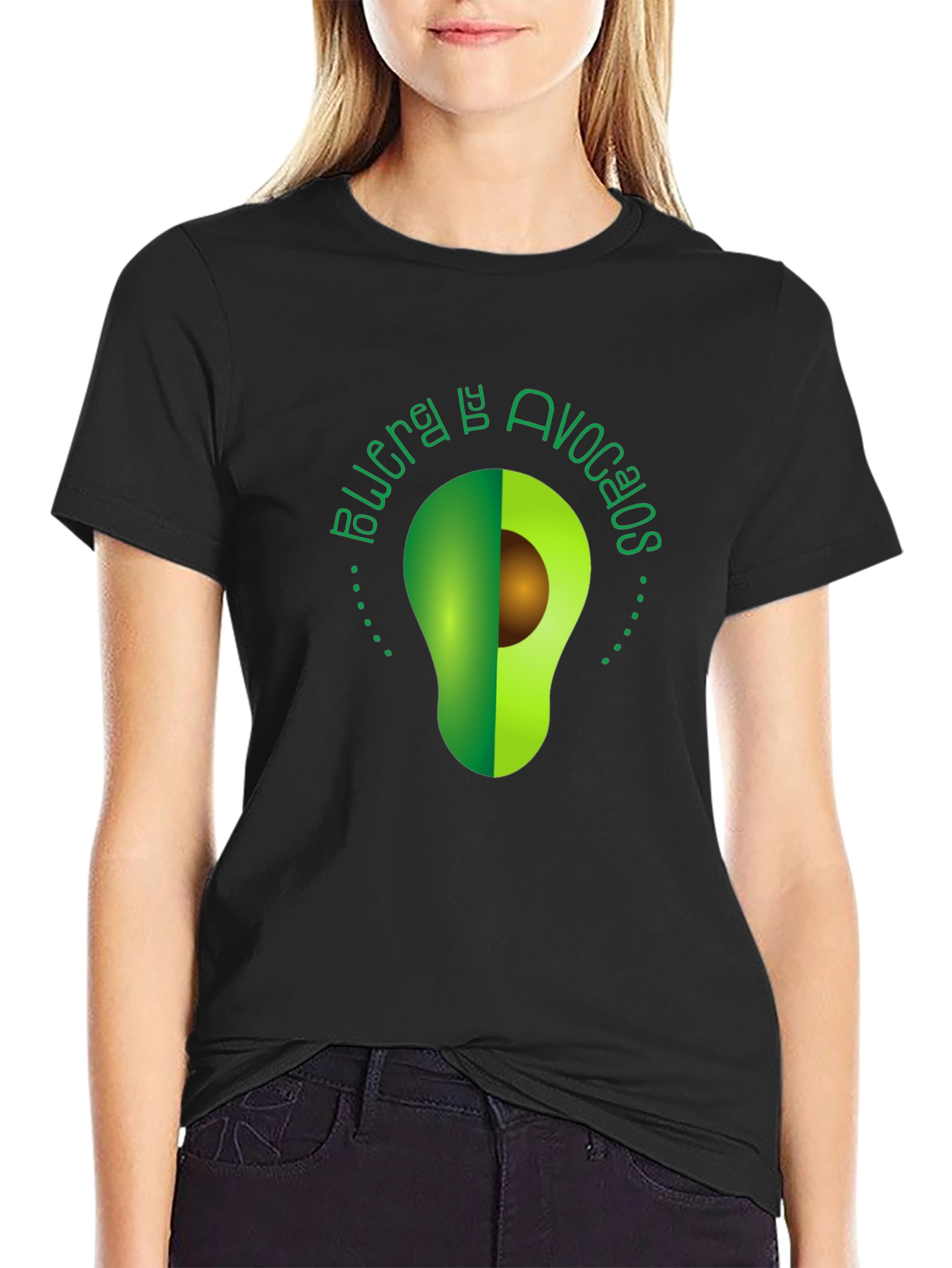 Avocado Power Tee - Unique Graphic Print Black T-Shirt