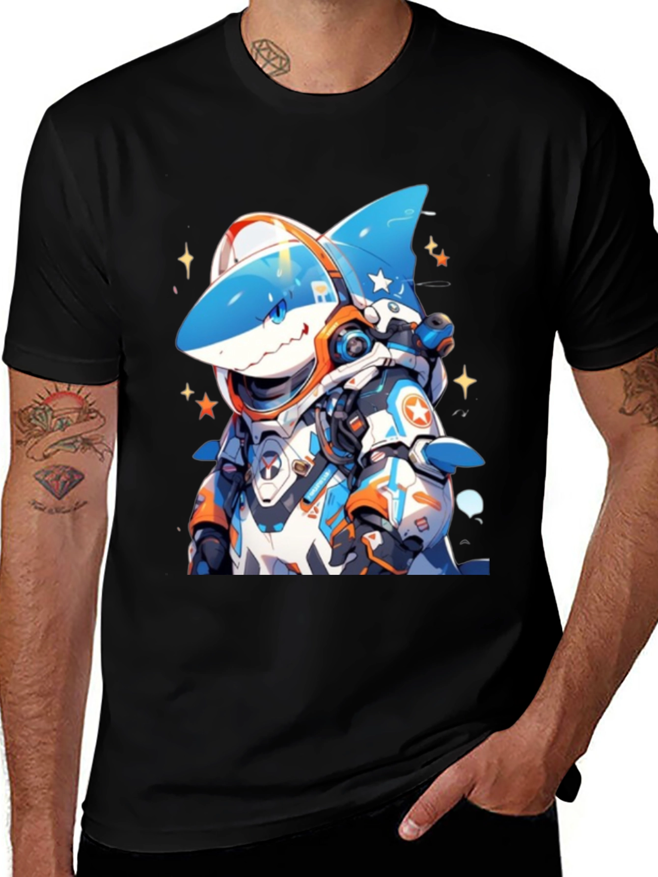 Cool Shark Astronaut Black T-Shirt