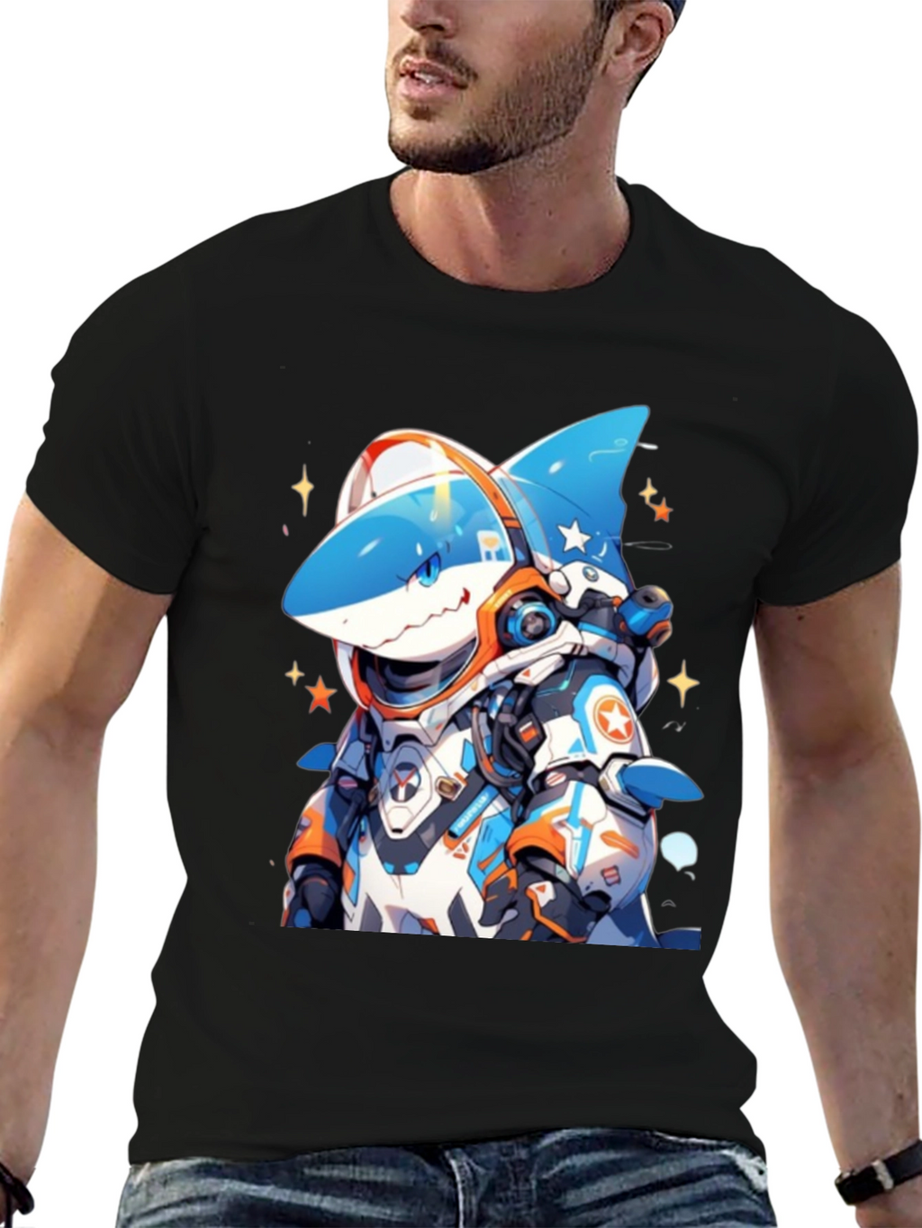 Cool Shark Astronaut Black T-Shirt