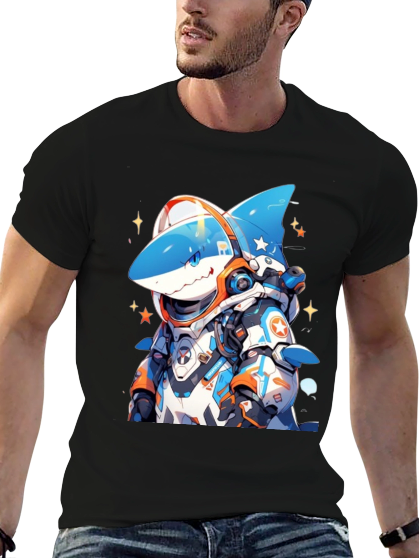 Cool Shark Astronaut Black T-Shirt