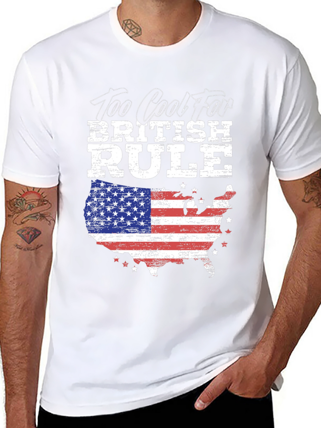 Too Cool For British Rule USA Flag T-Shirt