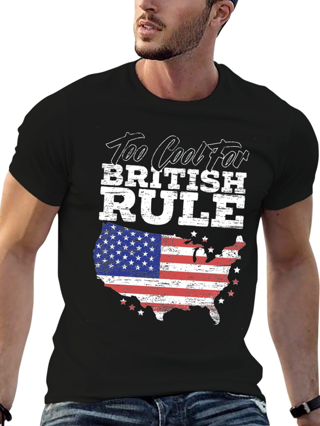 Too Cool For British Rule USA Flag T-Shirt