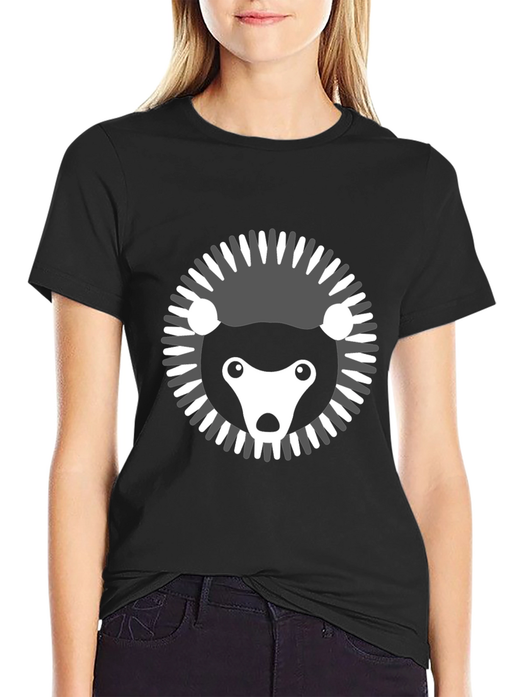 Modern Hedgehog Graphic Tee - Black