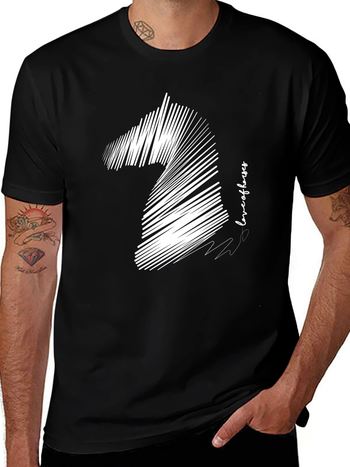 Horse Lover Scribble Tee - Stylish Mens Black T-Shirt