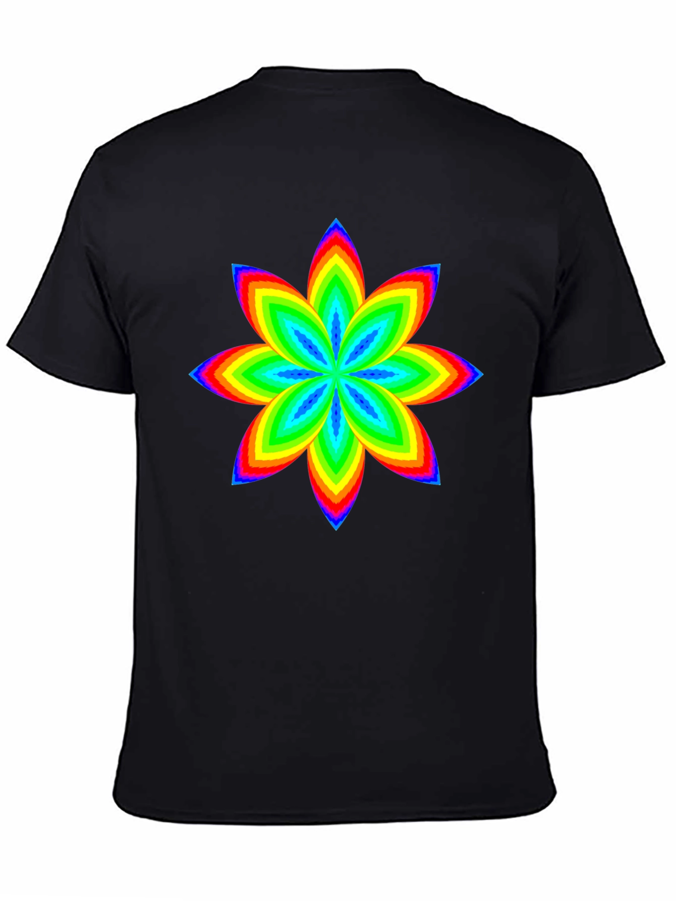 Rainbow Flower Graphic Black T-Shirt