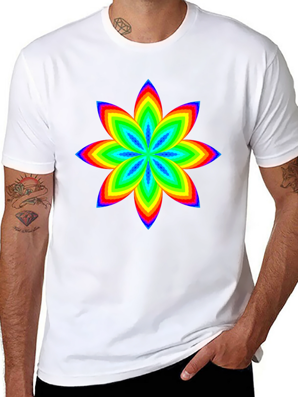 Rainbow Flower Graphic Black T-Shirt