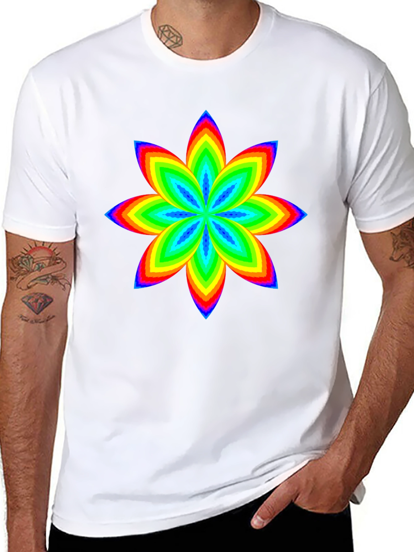 Rainbow Flower Graphic Black T-Shirt