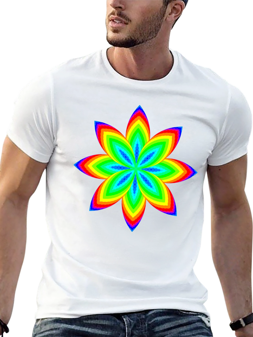 Rainbow Flower Graphic Black T-Shirt