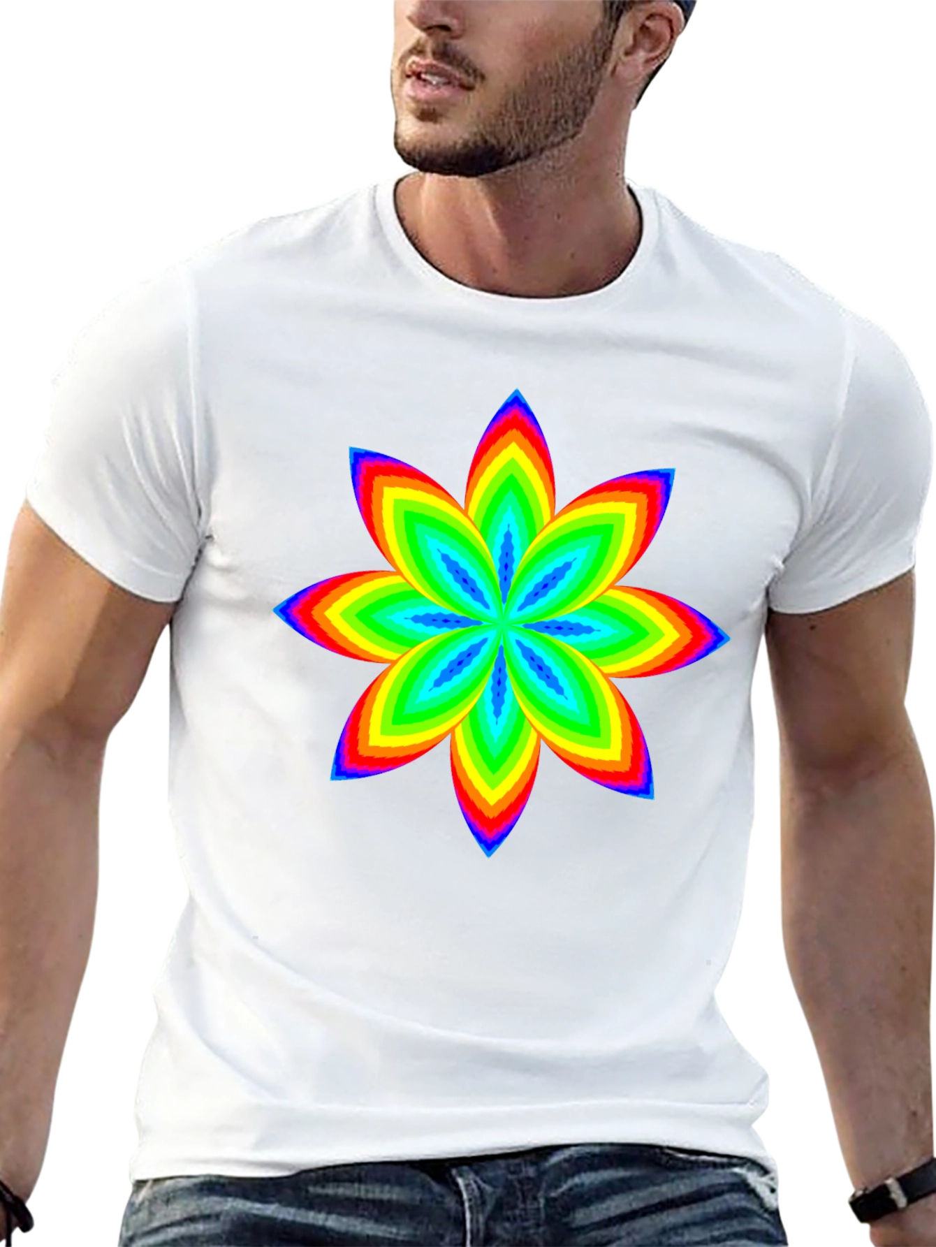Rainbow Flower Graphic Black T-Shirt