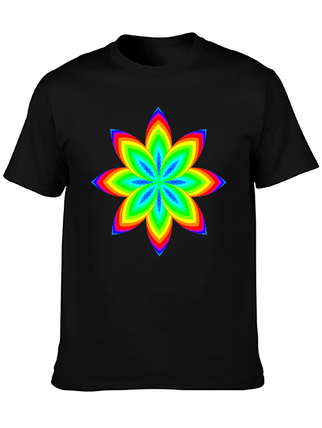 Rainbow Flower Graphic Black T-Shirt
