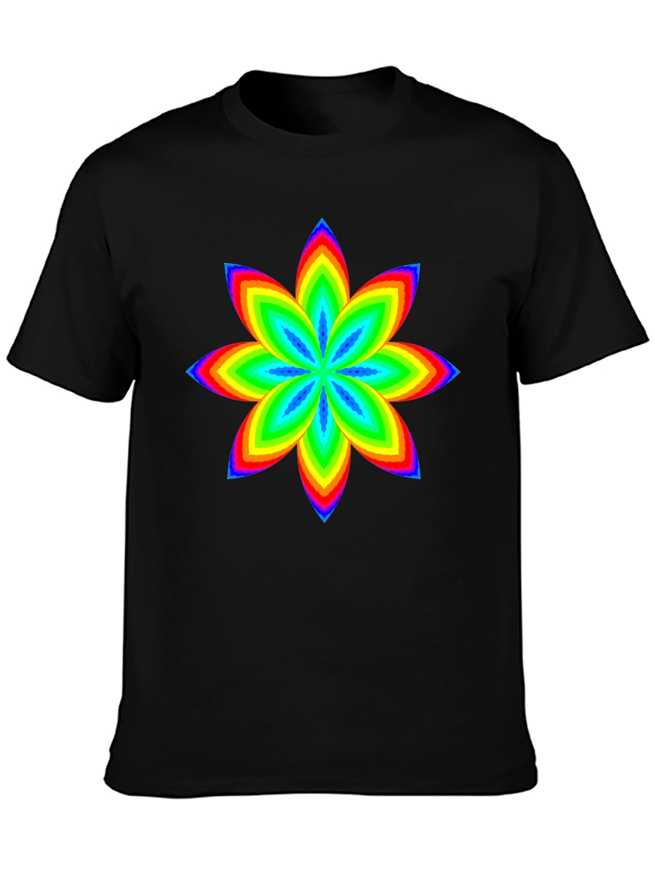 Rainbow Flower Graphic Black T-Shirt
