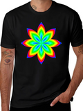 Rainbow Flower Graphic Black T-Shirt