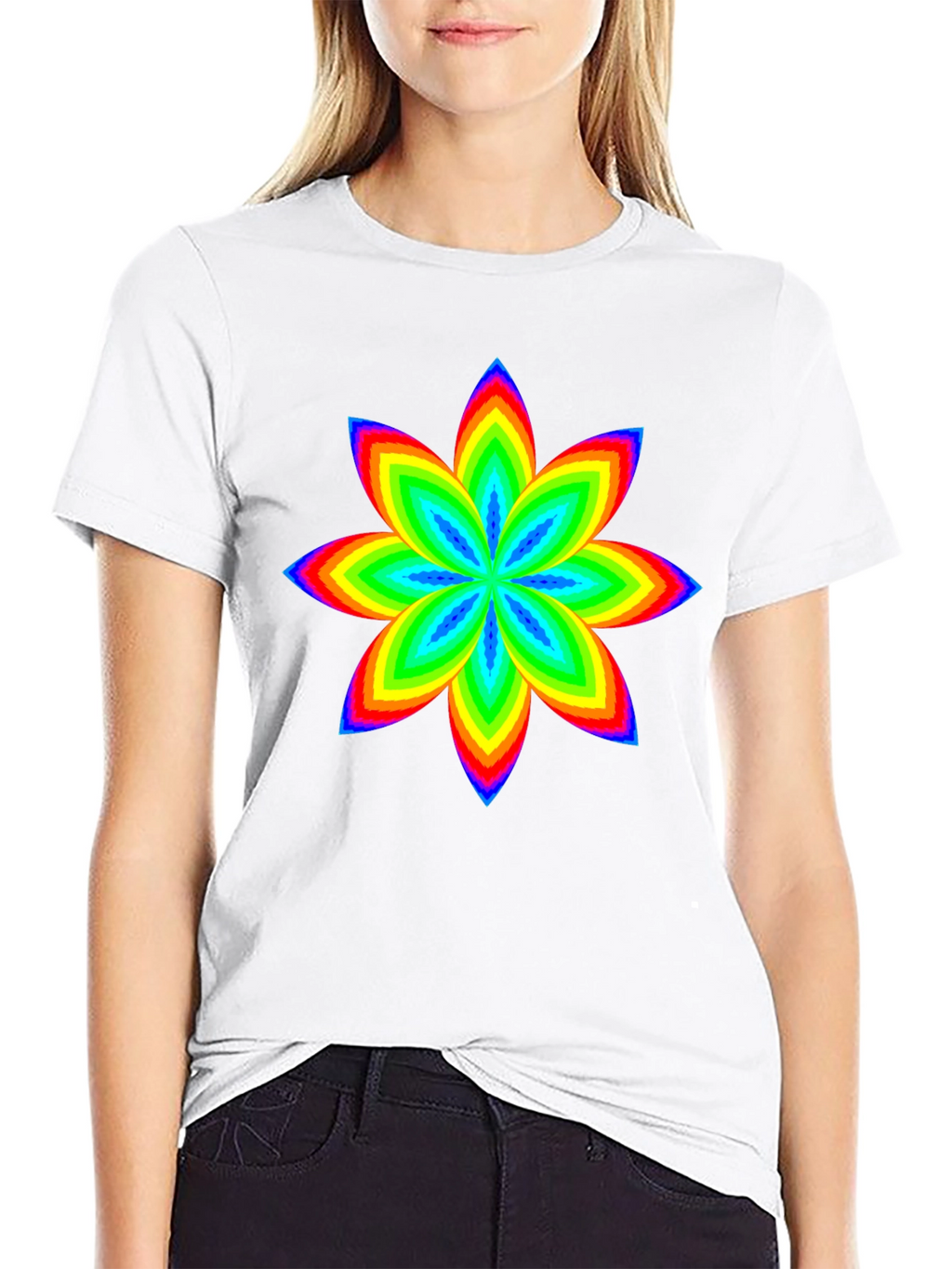 Rainbow Flower Graphic Black T-Shirt