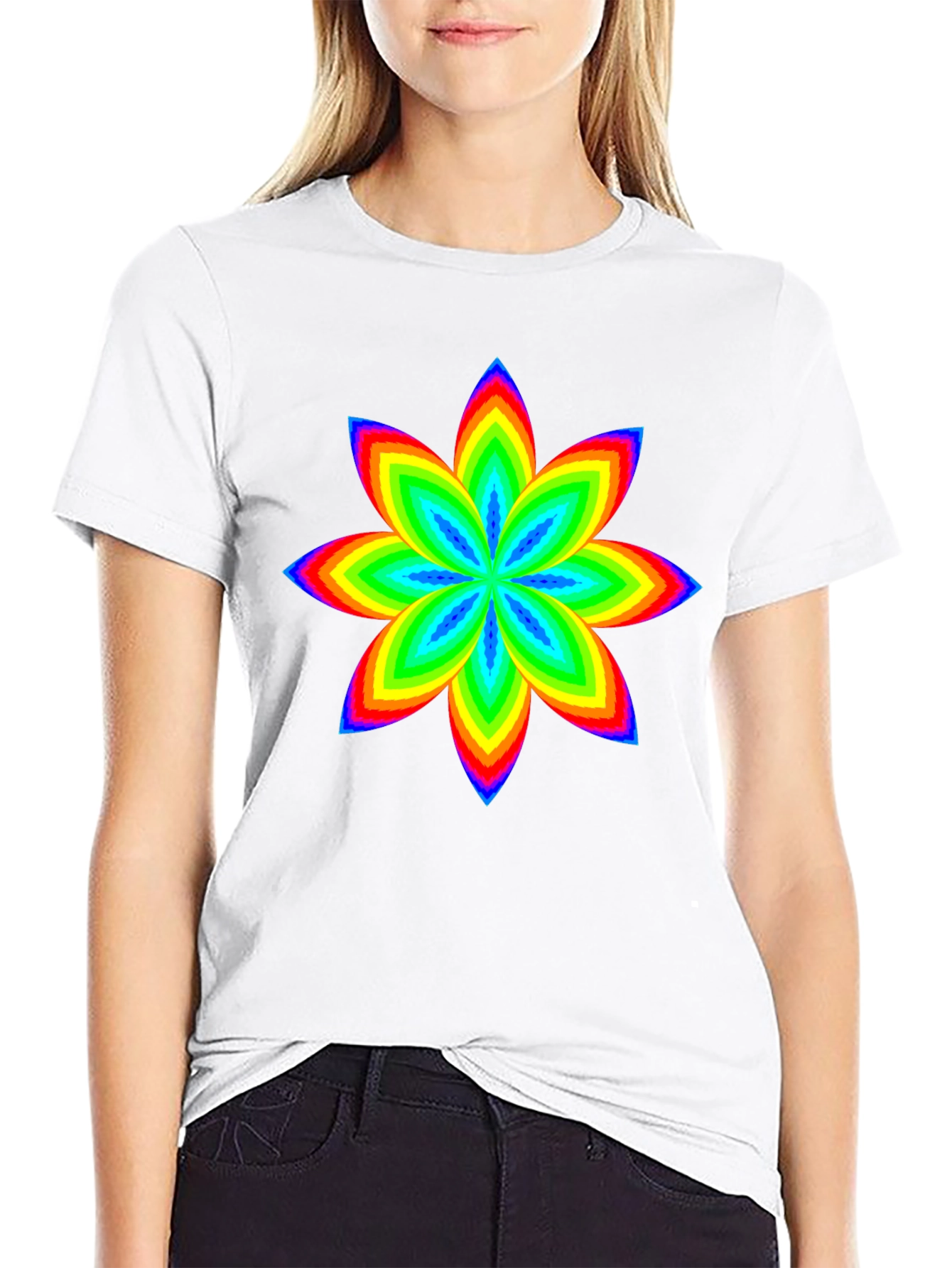 Rainbow Flower Graphic Black T-Shirt