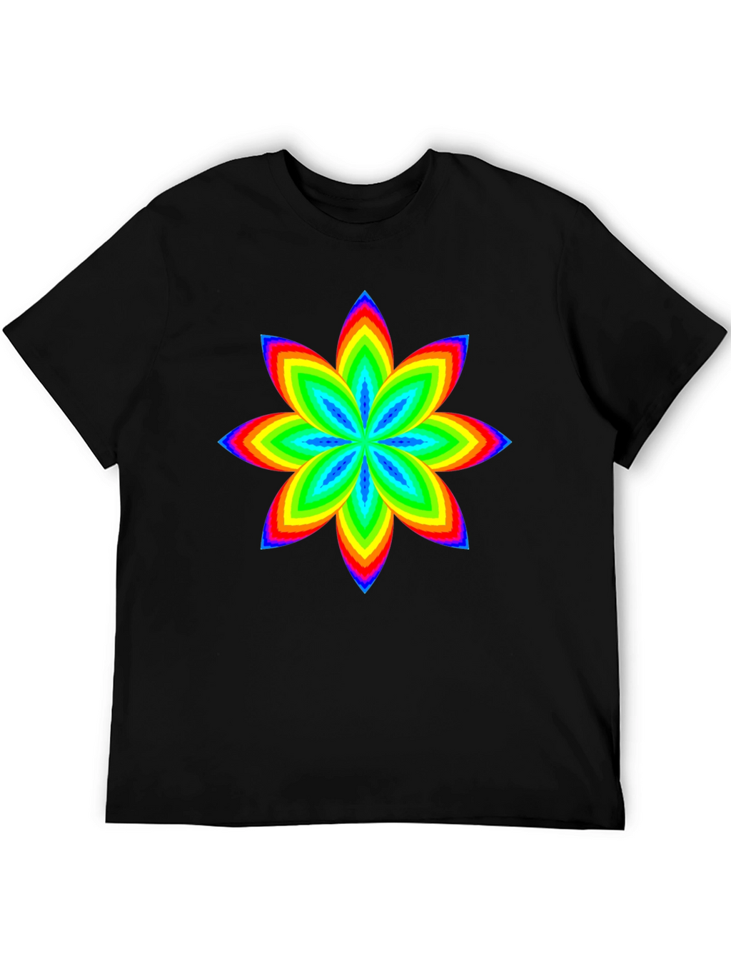 Rainbow Flower Graphic Black T-Shirt