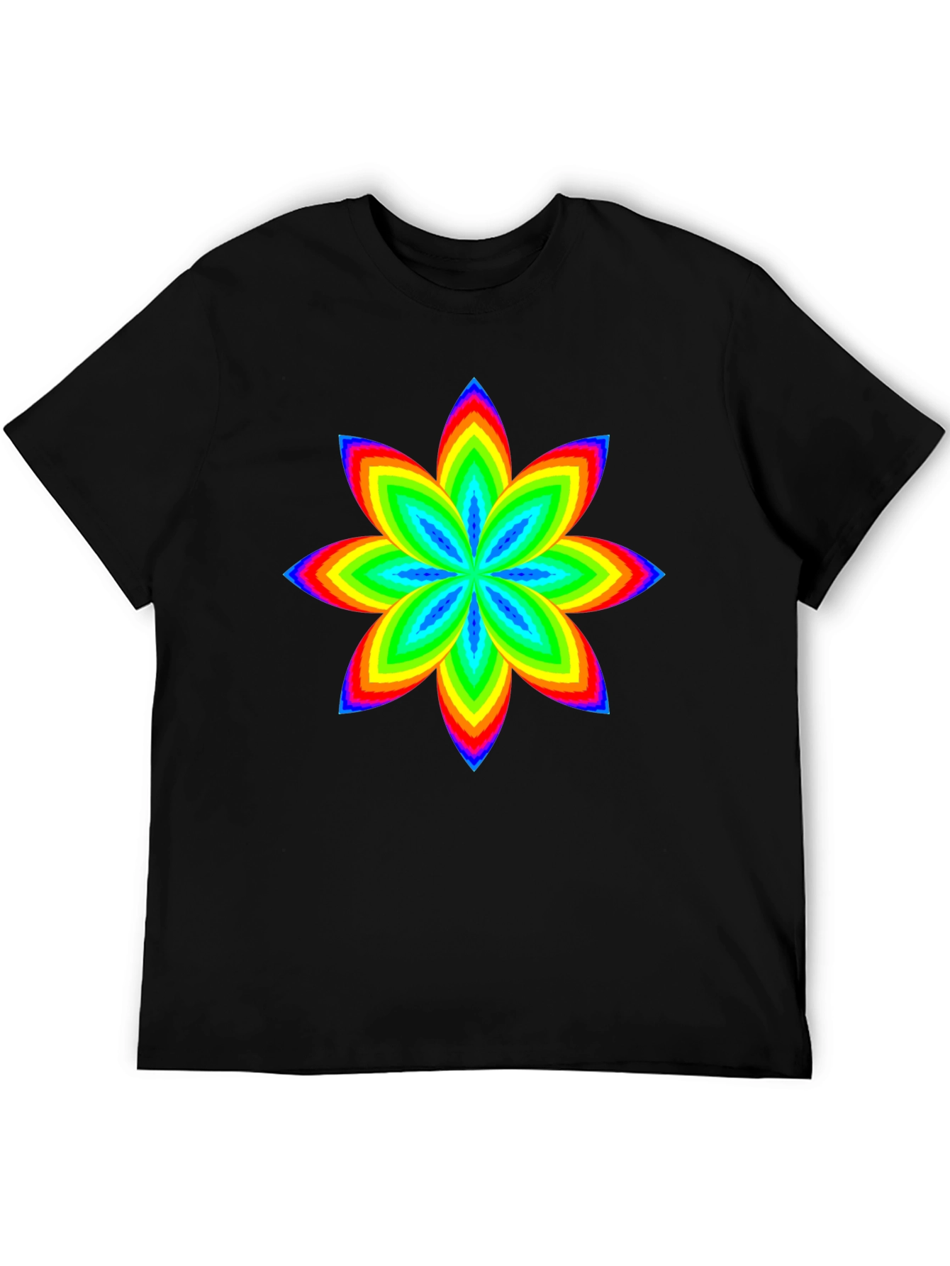 Rainbow Flower Graphic Black T-Shirt