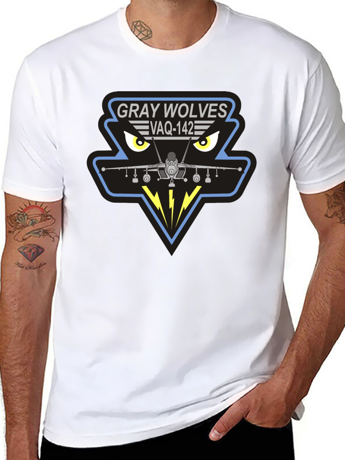 Gray Wolves VAQ-142 Black T-Shirt