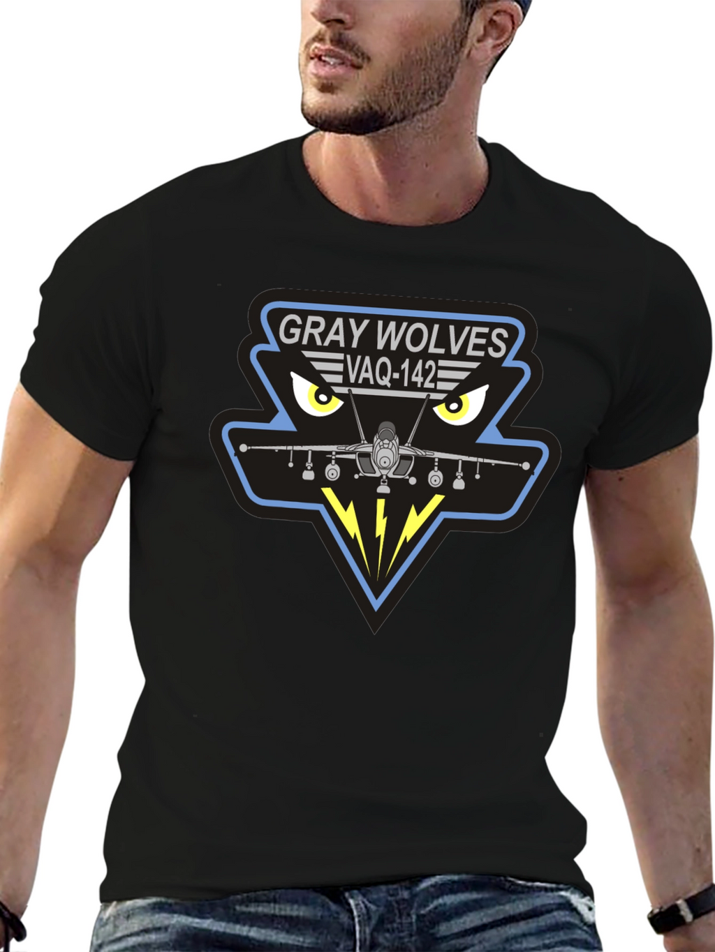 Gray Wolves VAQ-142 Black T-Shirt