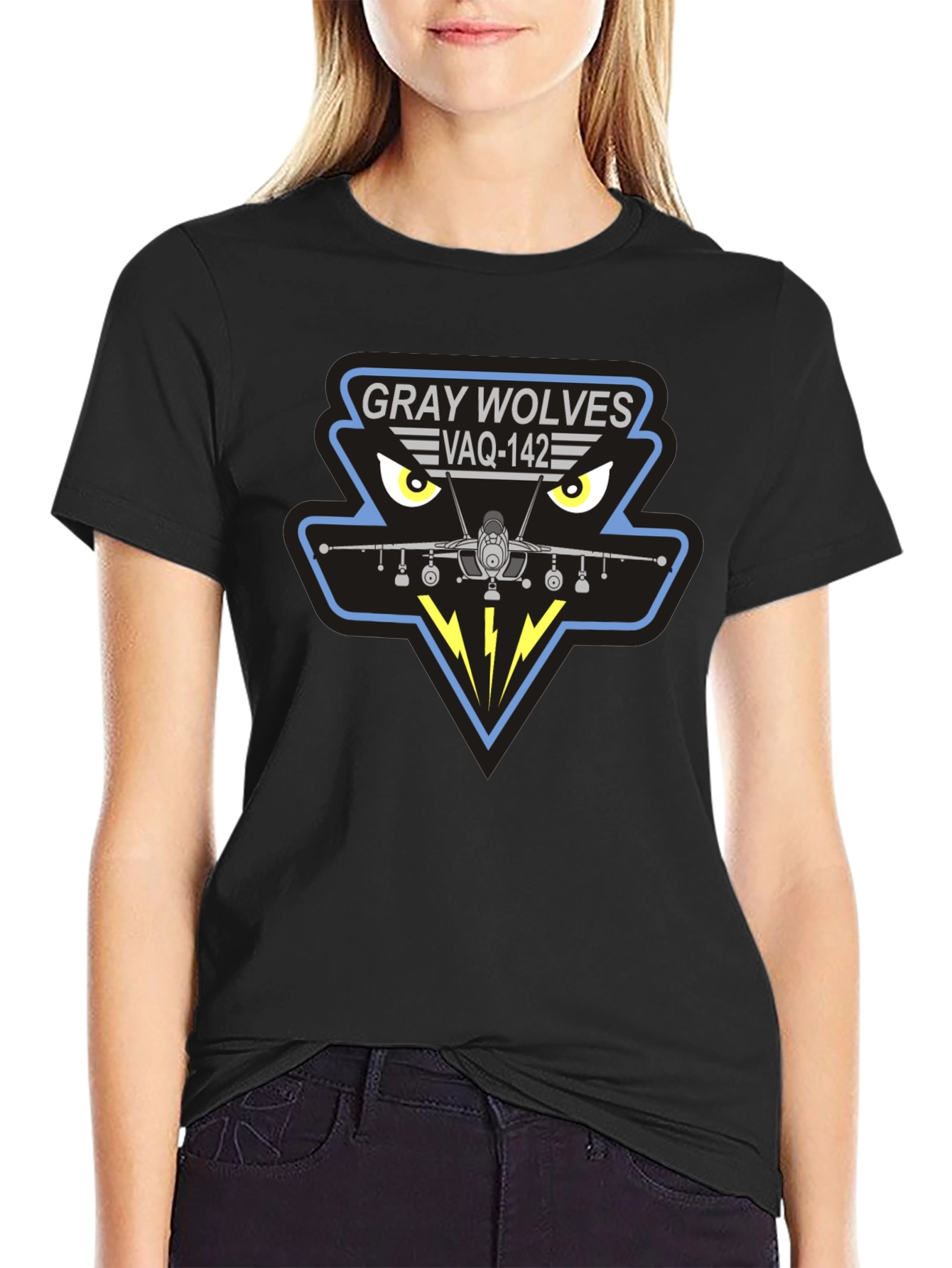 Gray Wolves VAQ-142 Black T-Shirt