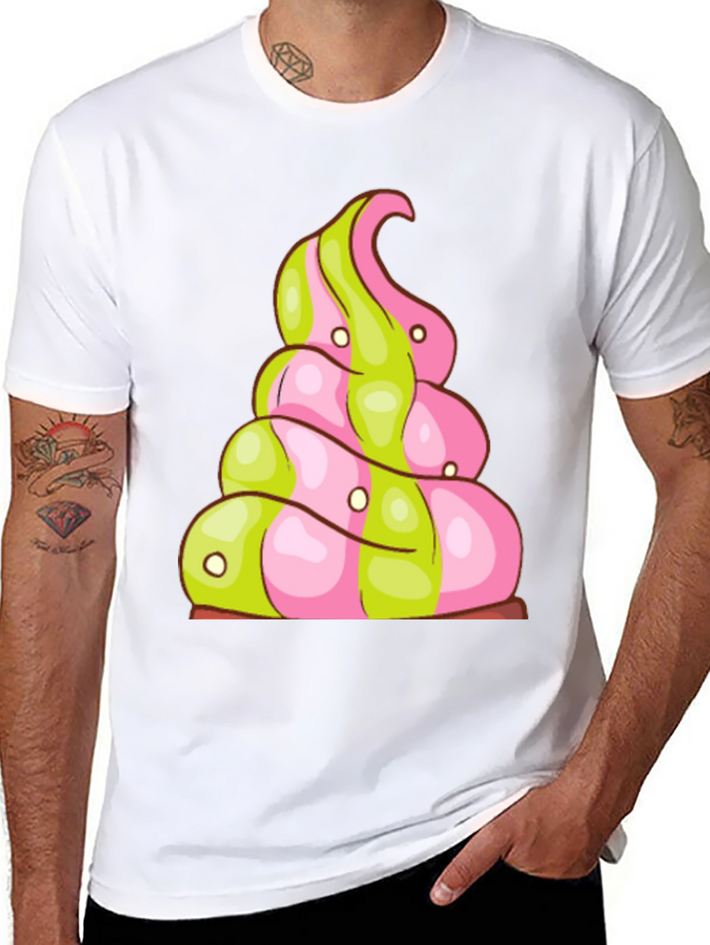 Novelty Treat T-Shirt: Pink and Green Swirl Design
