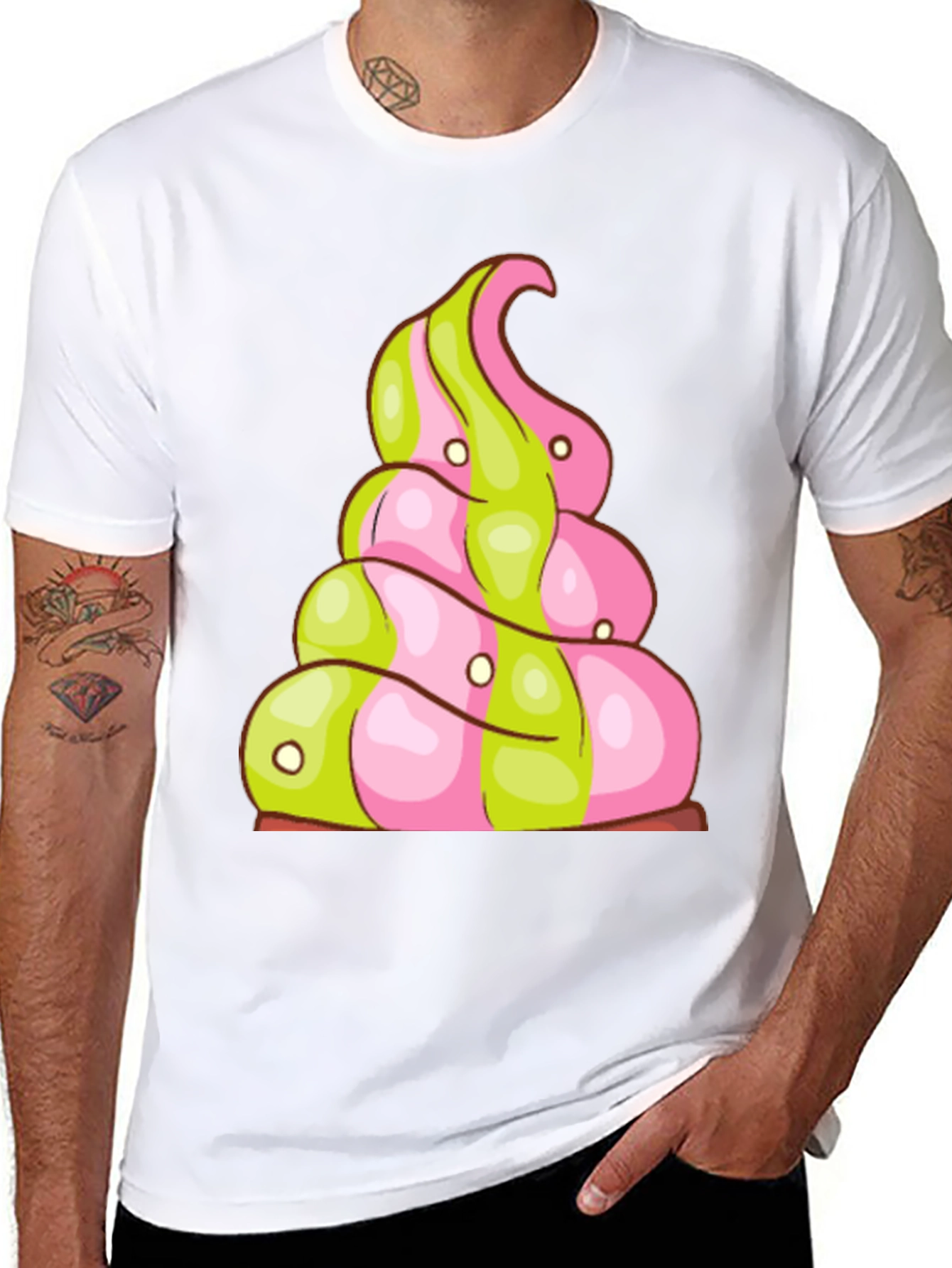 Novelty Treat T-Shirt: Pink and Green Swirl Design