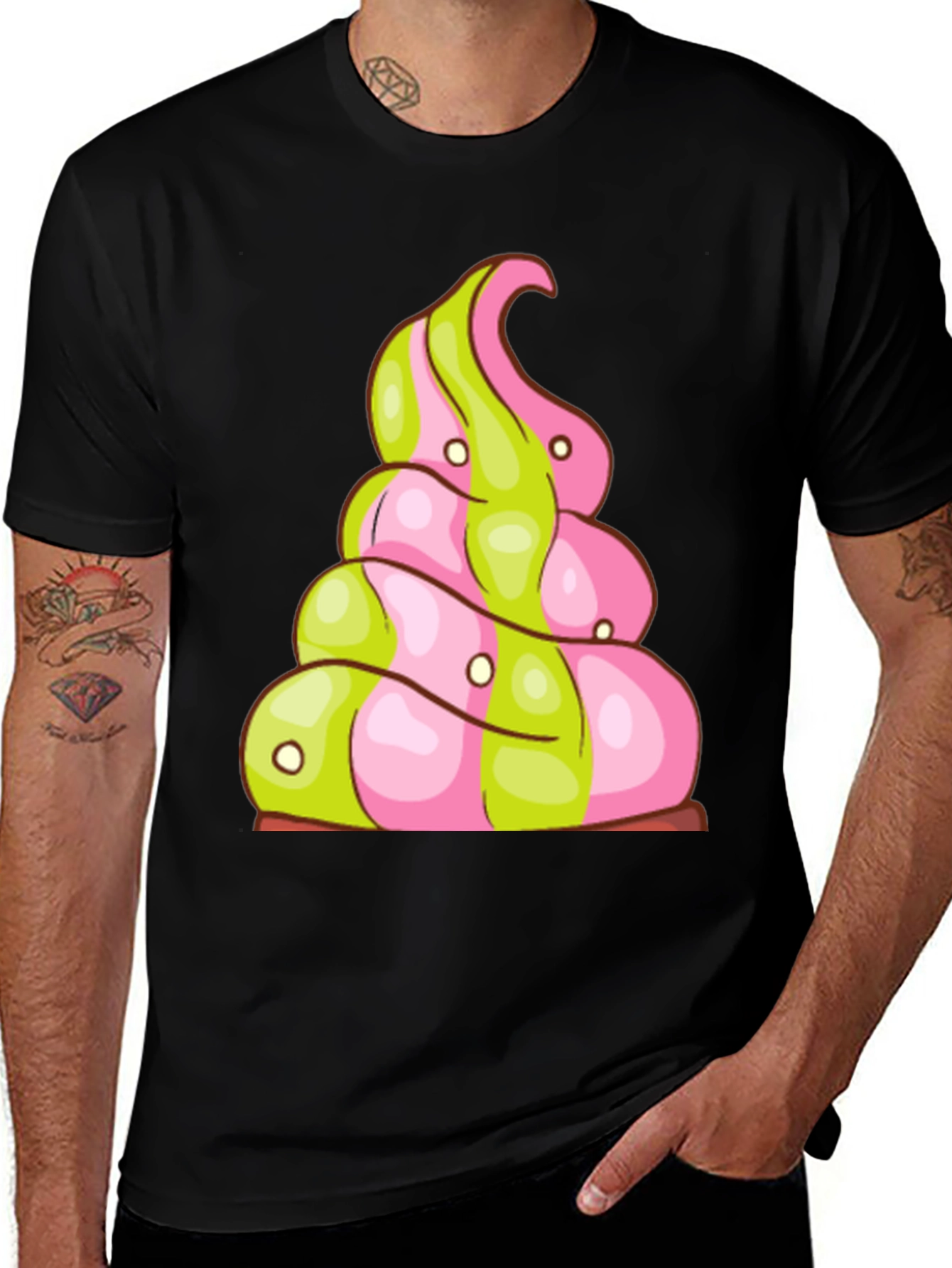 Novelty Treat T-Shirt: Pink and Green Swirl Design
