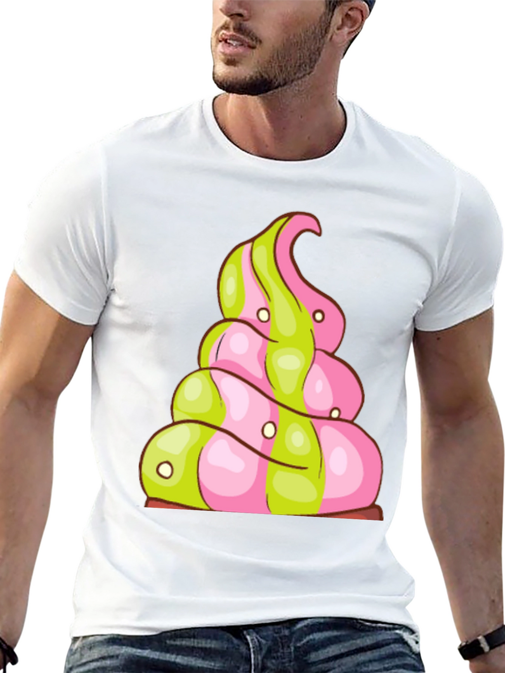 Novelty Treat T-Shirt: Pink and Green Swirl Design