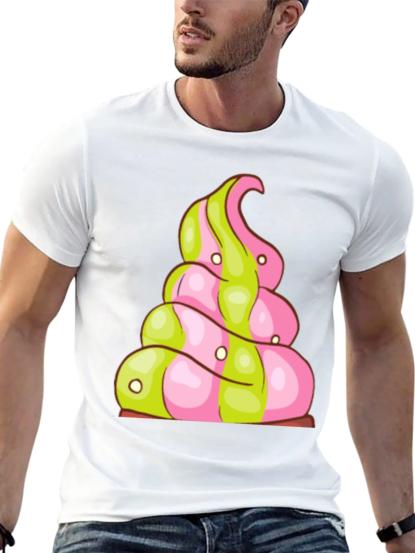 Novelty Treat T-Shirt: Pink and Green Swirl Design