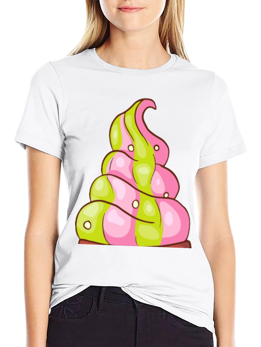 Novelty Treat T-Shirt: Pink and Green Swirl Design