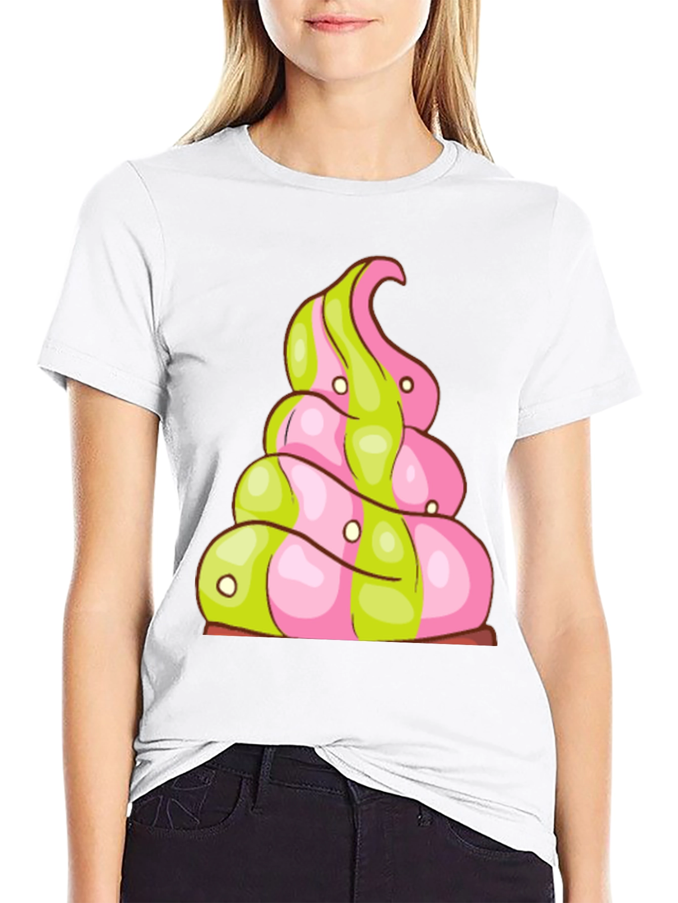 Novelty Treat T-Shirt: Pink and Green Swirl Design