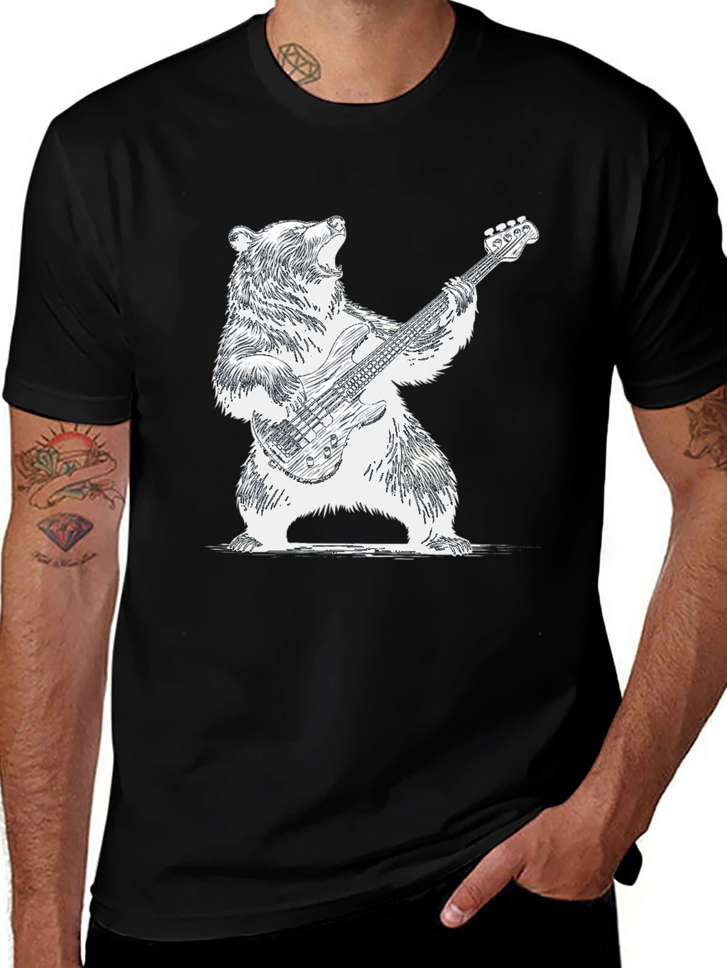 Bear Playing Guitar Graphic Tee