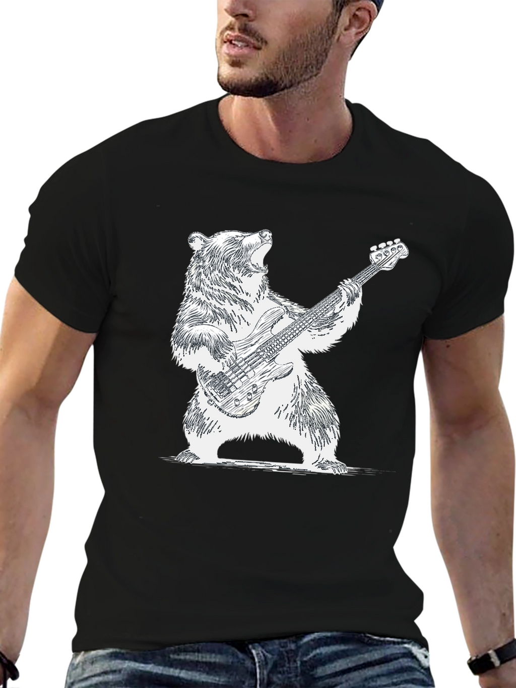 Bear Playing Guitar Graphic Tee