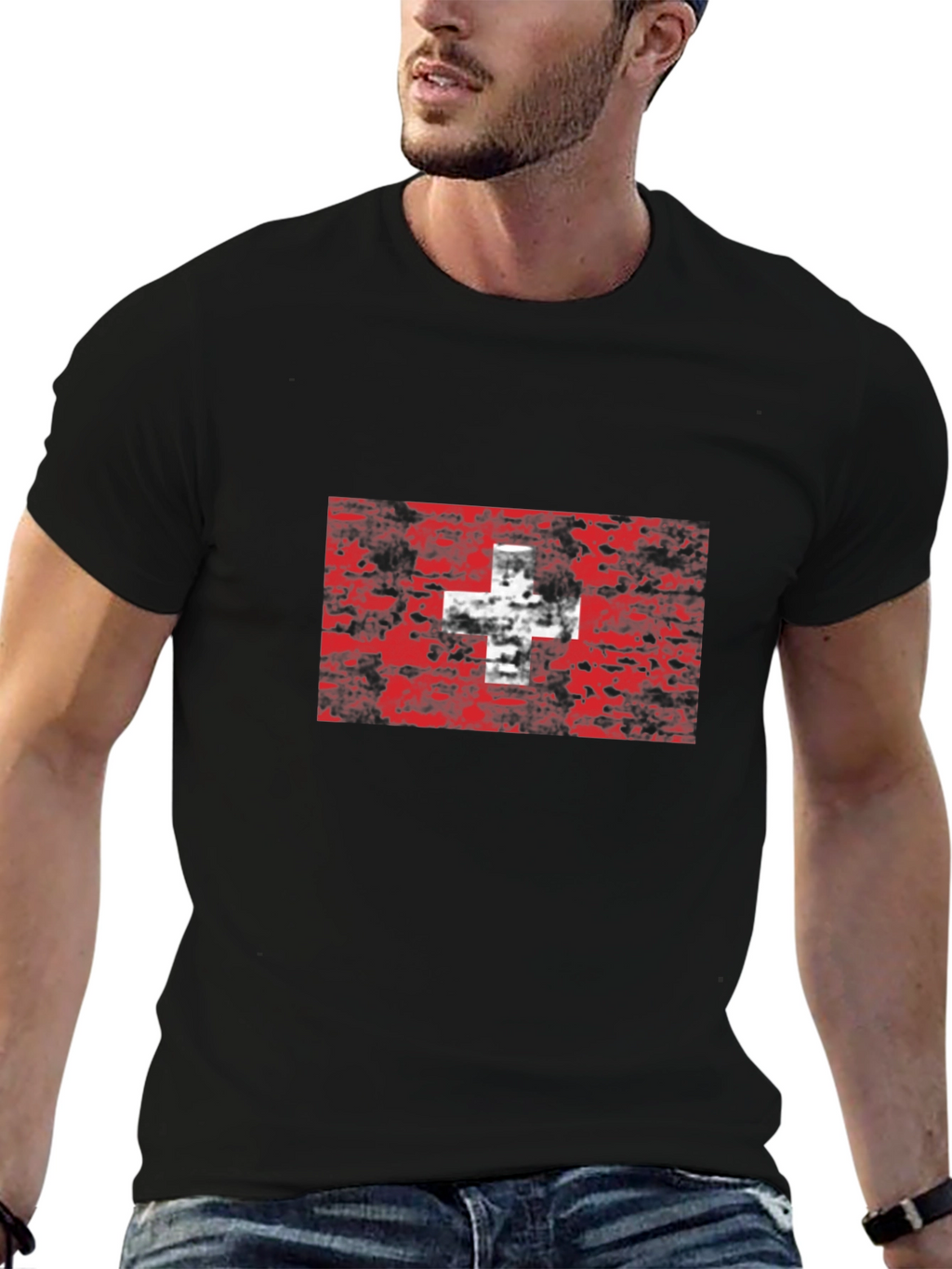 Swiss Flag Grunge Style T-Shirt