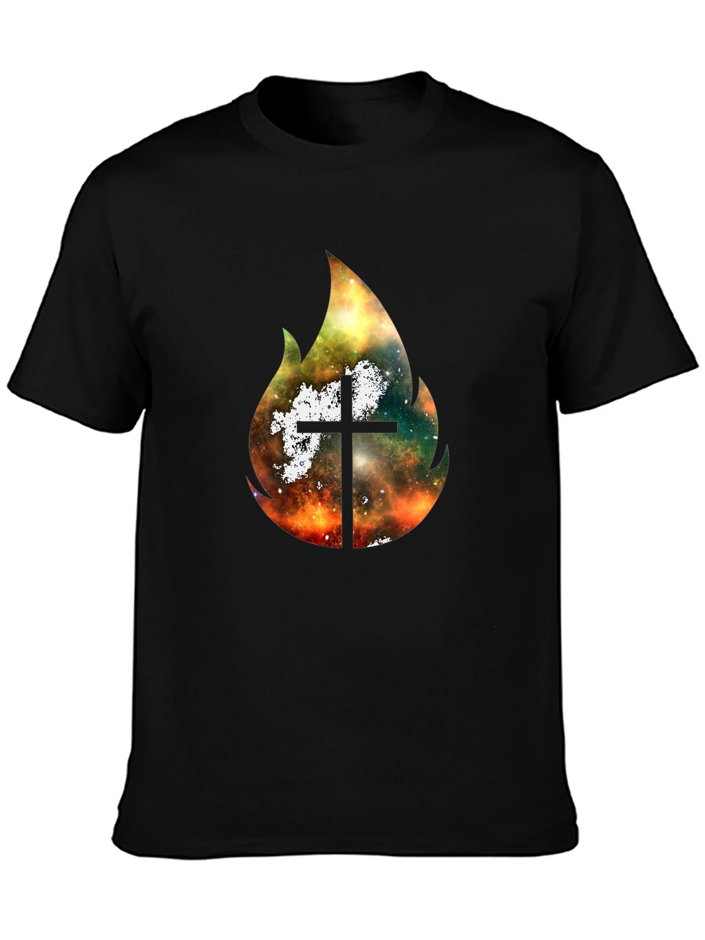 Celestial Cross Flame Graphic T-Shirt