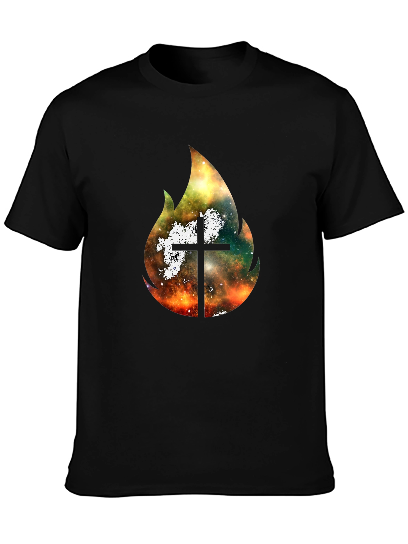Celestial Cross Flame Graphic T-Shirt