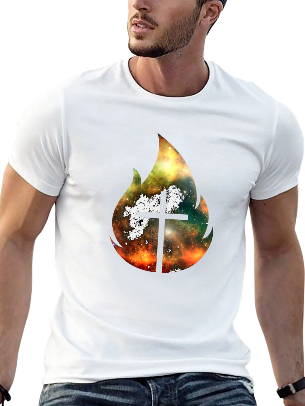 Celestial Cross Flame Graphic T-Shirt