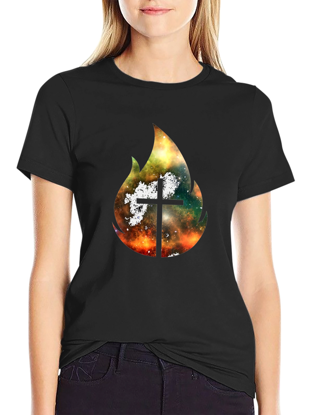 Celestial Cross Flame Graphic T-Shirt