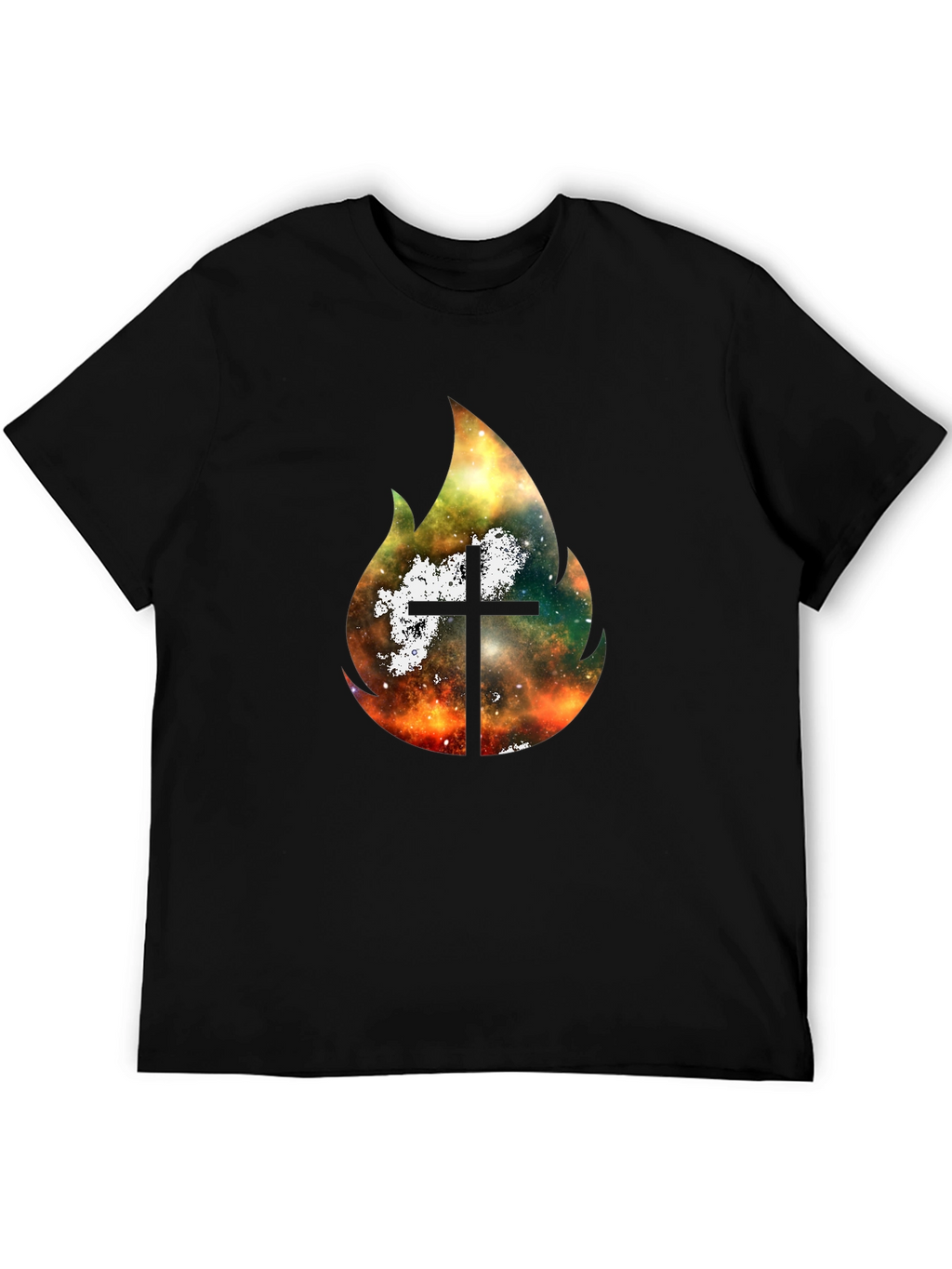 Celestial Cross Flame Graphic T-Shirt