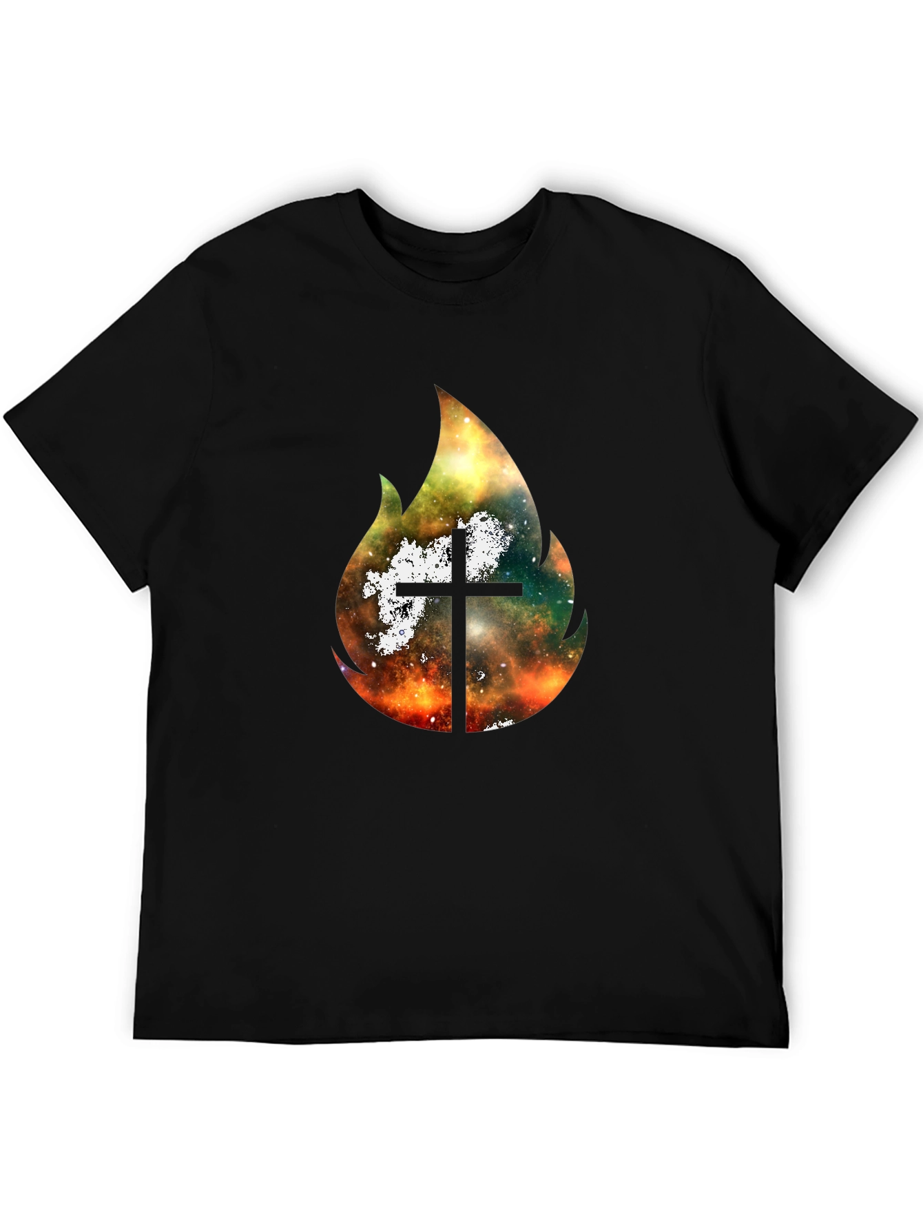 Celestial Cross Flame Graphic T-Shirt