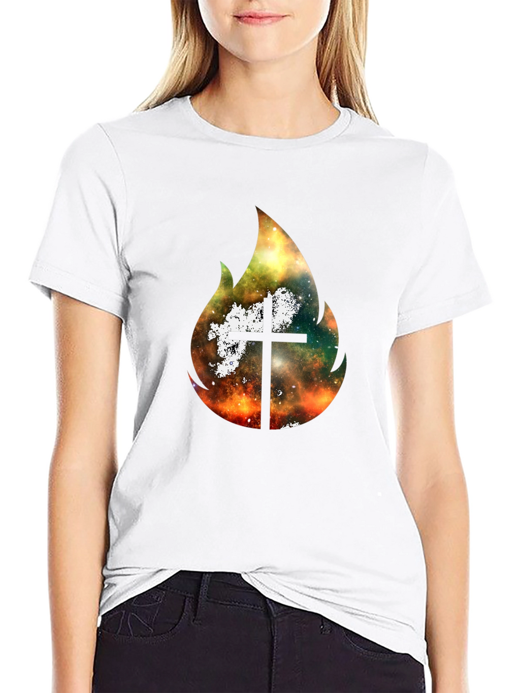 Celestial Cross Flame Graphic T-Shirt