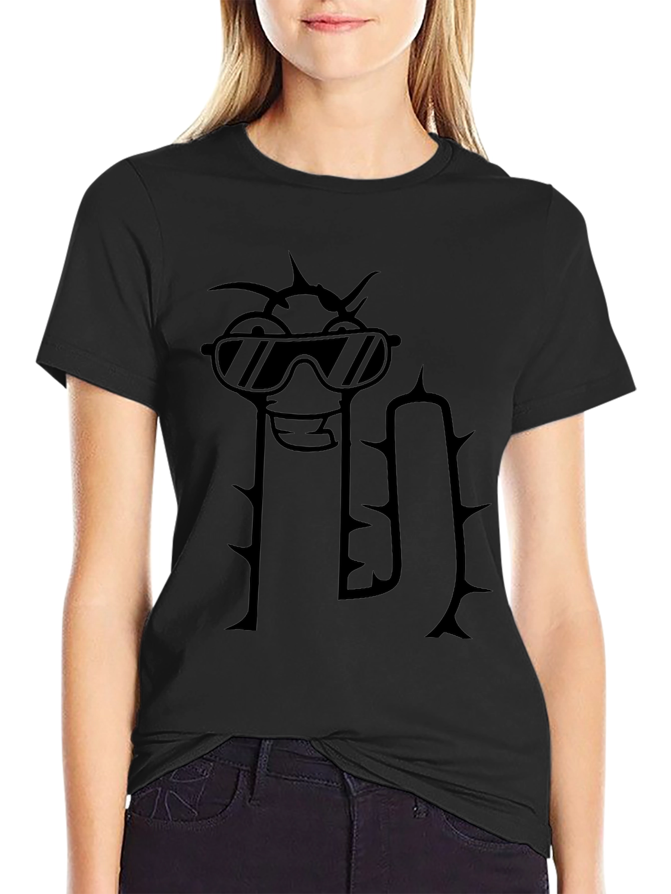 Cool Cactus Graphic Tee - Black Cotton T-Shirt